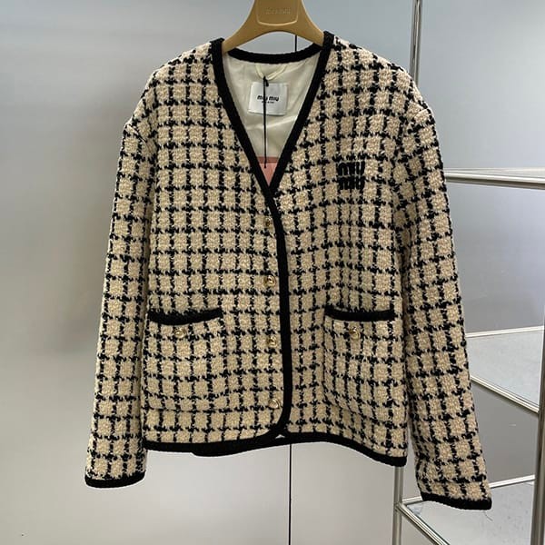 セール新作ミュウミュウ 偽物 ストレートチェックラメジャケット MH1873_139K_ myu83840